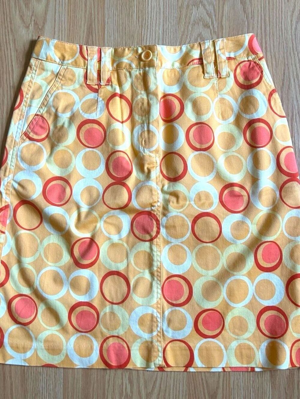 Talbots Retro Mod Circle Print A-Line Stretch Skirt Orange Pink Size 6